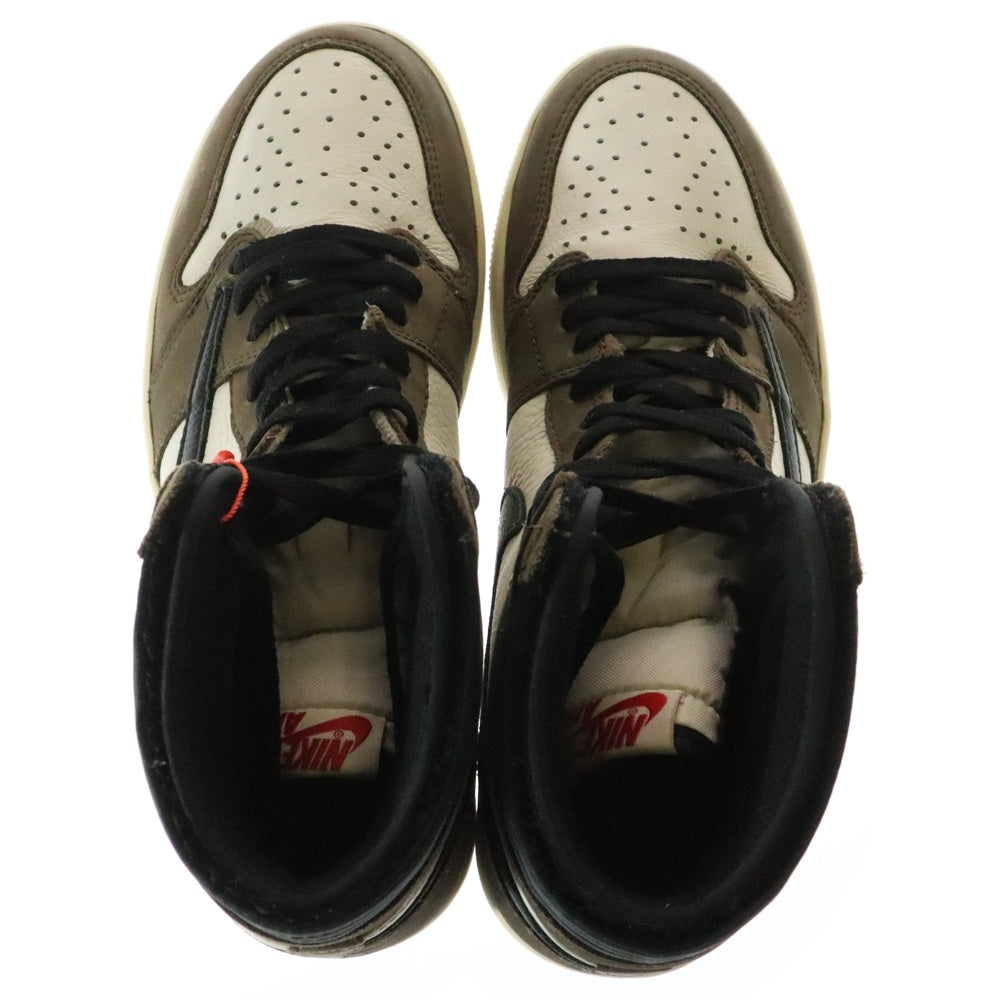 NIKE(ナイキ) ×TRAVIS SCOTT AIR JORDAN 1 RETRO HIGH OG TS SP トラヴィススコット エアジョーダン1 ハイカットスニーカー ブラウン/ホワイト US10/28cm CD4487-100