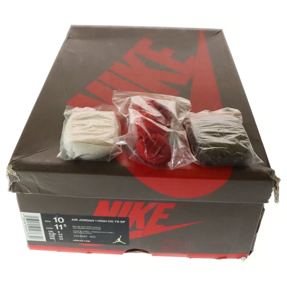 NIKE(ナイキ) ×TRAVIS SCOTT AIR JORDAN 1 RETRO HIGH OG TS SP トラヴィススコット エアジョーダン1 ハイカットスニーカー ブラウン/ホワイト US10/28cm CD4487-100