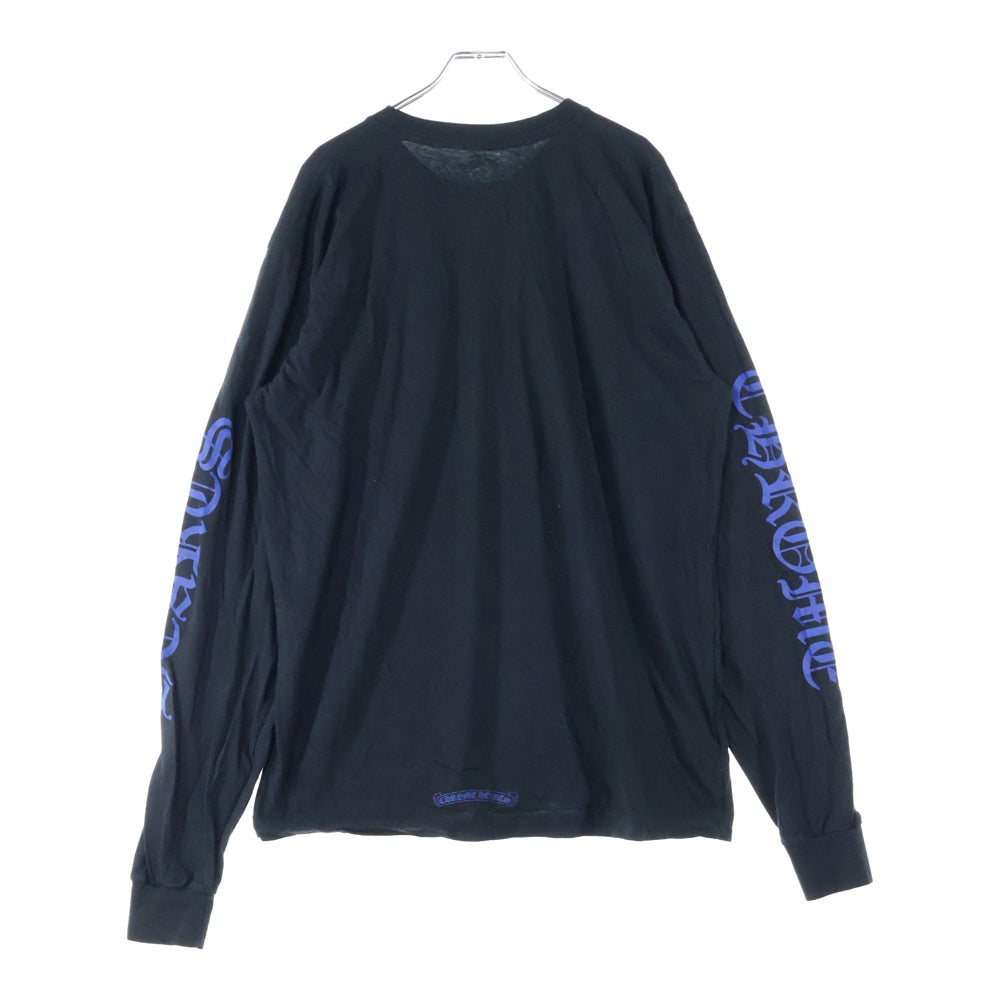 CHROME HEARTS(クロムハーツ) Neck Logo L/S Tee ネックロゴプリント クルーネック長袖Tシャツカットソー ブラック/ブルー