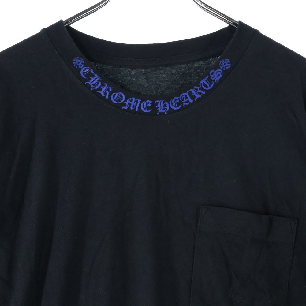 CHROME HEARTS(クロムハーツ) Neck Logo L/S Tee ネックロゴプリント クルーネック長袖Tシャツカットソー ブラック/ブルー