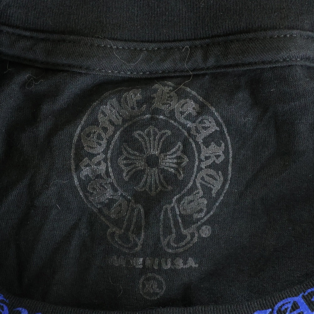 CHROME HEARTS(クロムハーツ) Neck Logo L/S Tee ネックロゴプリント クルーネック長袖Tシャツカットソー ブラック/ブルー