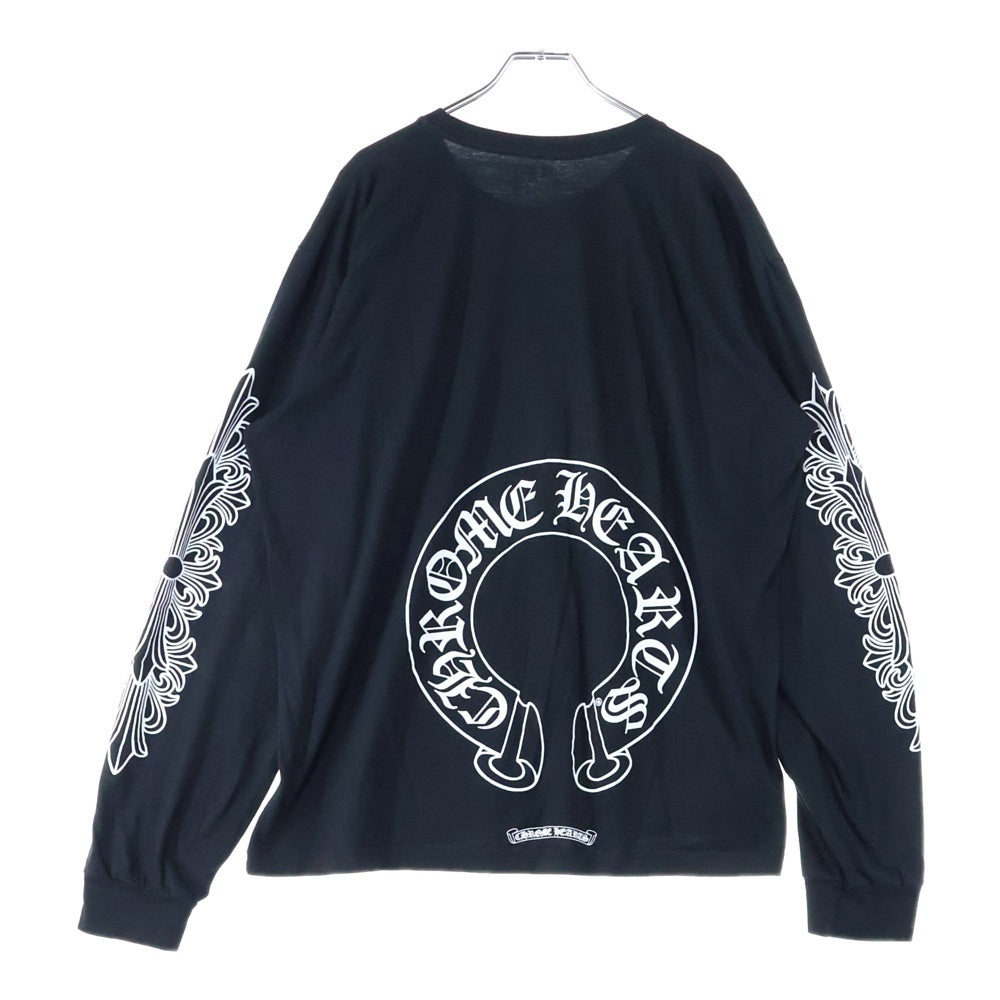 CHROME HEARTS(クロムハーツ) FLRL CRS HORSESHOE L/S 袖フローラルプリント クルーネック長袖Tシャツカットソー ブラック