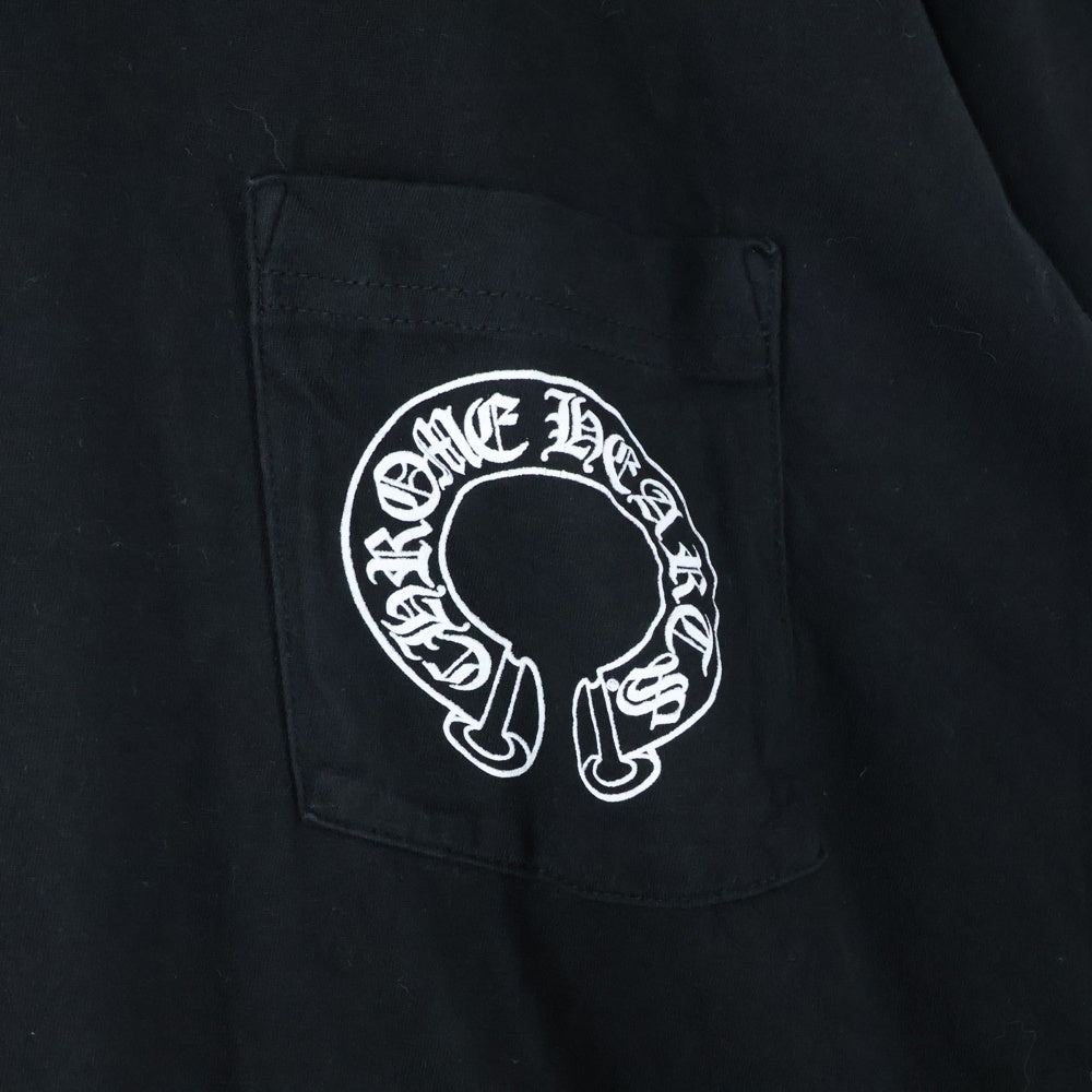 CHROME HEARTS(クロムハーツ) FLRL CRS HORSESHOE L/S 袖フローラルプリント クルーネック長袖Tシャツカットソー ブラック