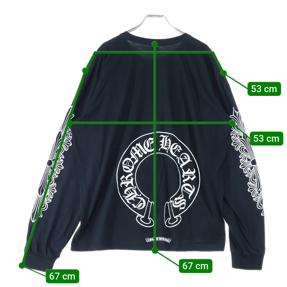 CHROME HEARTS(クロムハーツ) FLRL CRS HORSESHOE L/S 袖フローラルプリント クルーネック長袖Tシャツカットソー ブラック