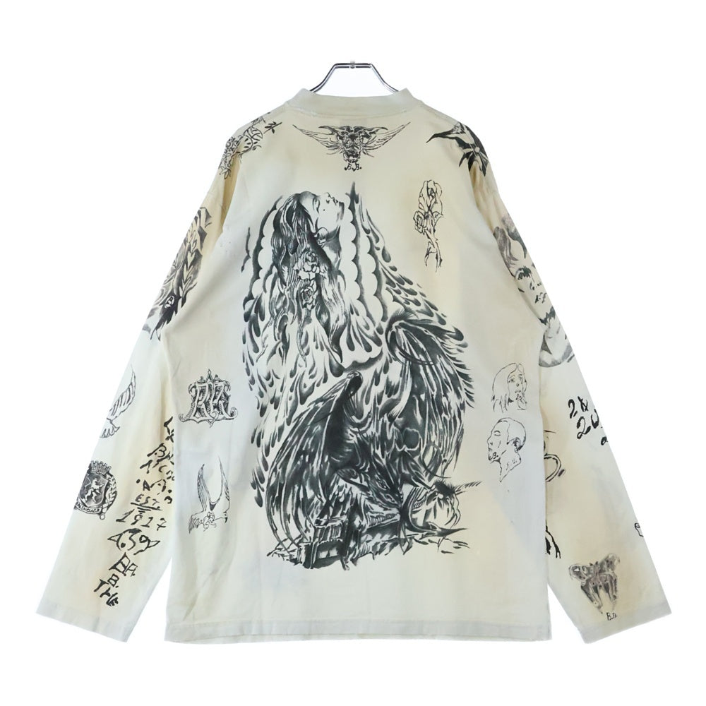 BALENCIAGA(バレンシアガ) 24SS Tattoo Distressed ダメージ加工総柄プリントクルーネック長袖Tシャツカットソー 790365 TQVR1