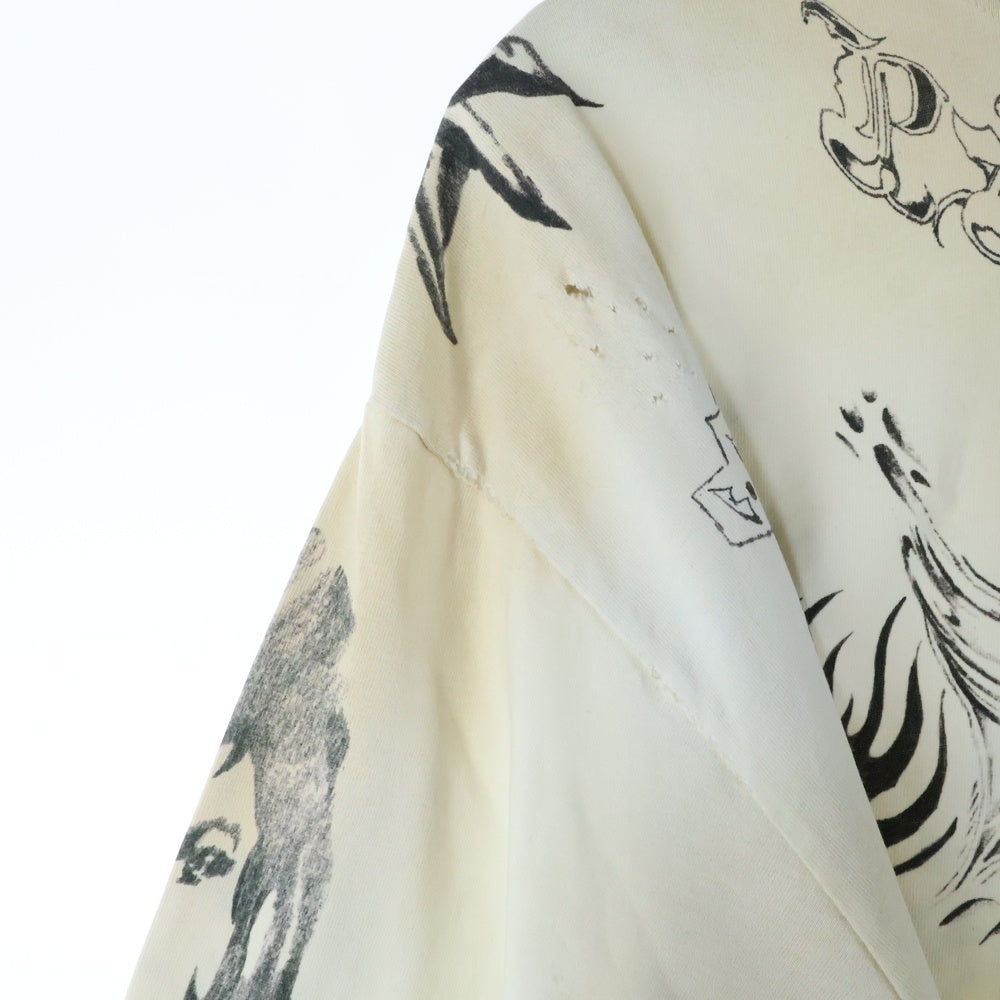 BALENCIAGA(バレンシアガ) 24SS Tattoo Distressed ダメージ加工総柄プリントクルーネック長袖Tシャツカットソー 790365 TQVR1