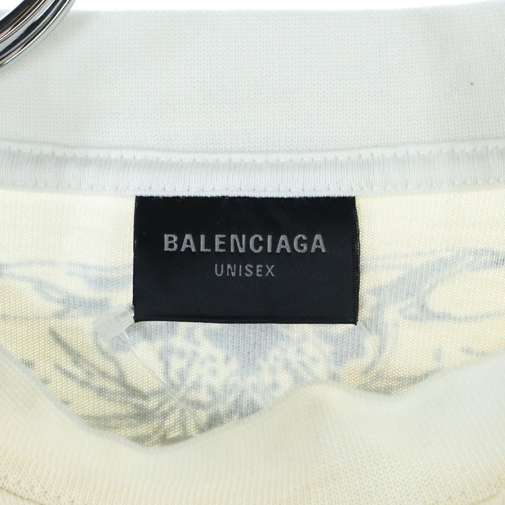 BALENCIAGA(バレンシアガ) 24SS Tattoo Distressed ダメージ加工総柄プリントクルーネック長袖Tシャツカットソー 790365 TQVR1