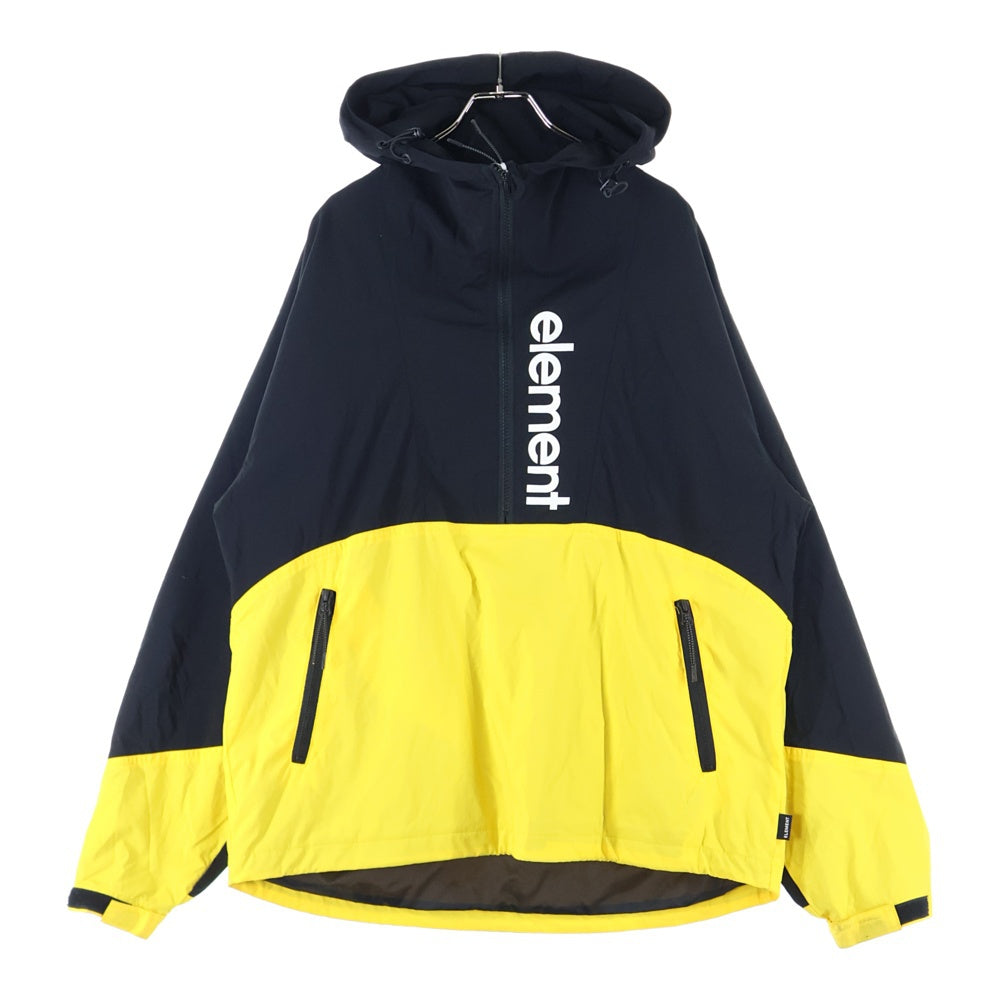 NO BRAND(ノーブランド) ELEMENT ロゴプリントプルオーバーナイロンフーディージャケット ブラック/イエロー AI021-755
