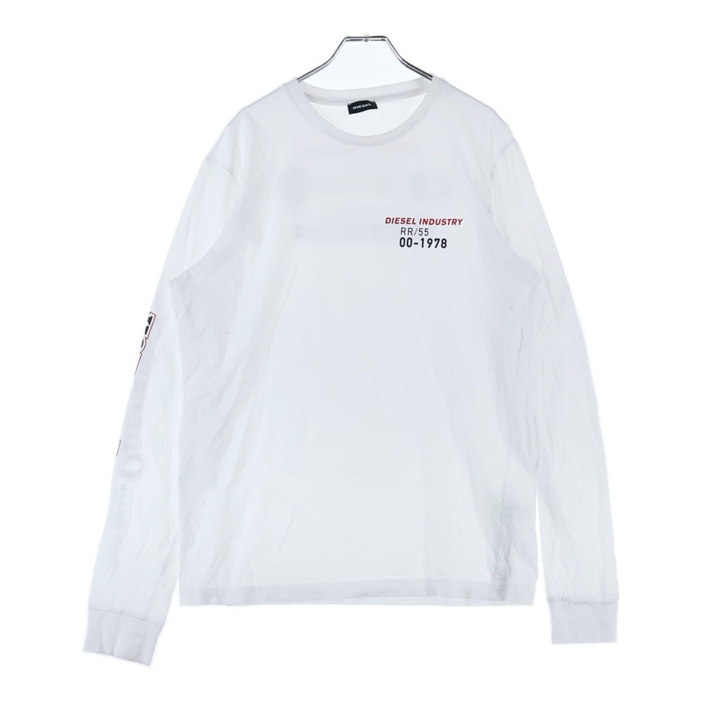 DIESEL(ディーゼル) 両面袖プリントデザインクルーネック長袖Tシャツカットソー ホワイト A02975