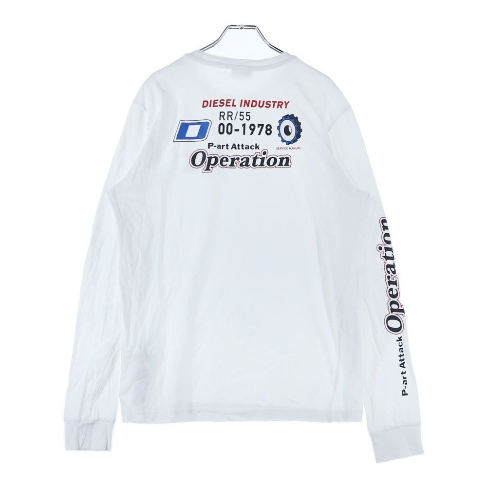 DIESEL(ディーゼル) 両面袖プリントデザインクルーネック長袖Tシャツカットソー ホワイト A02975