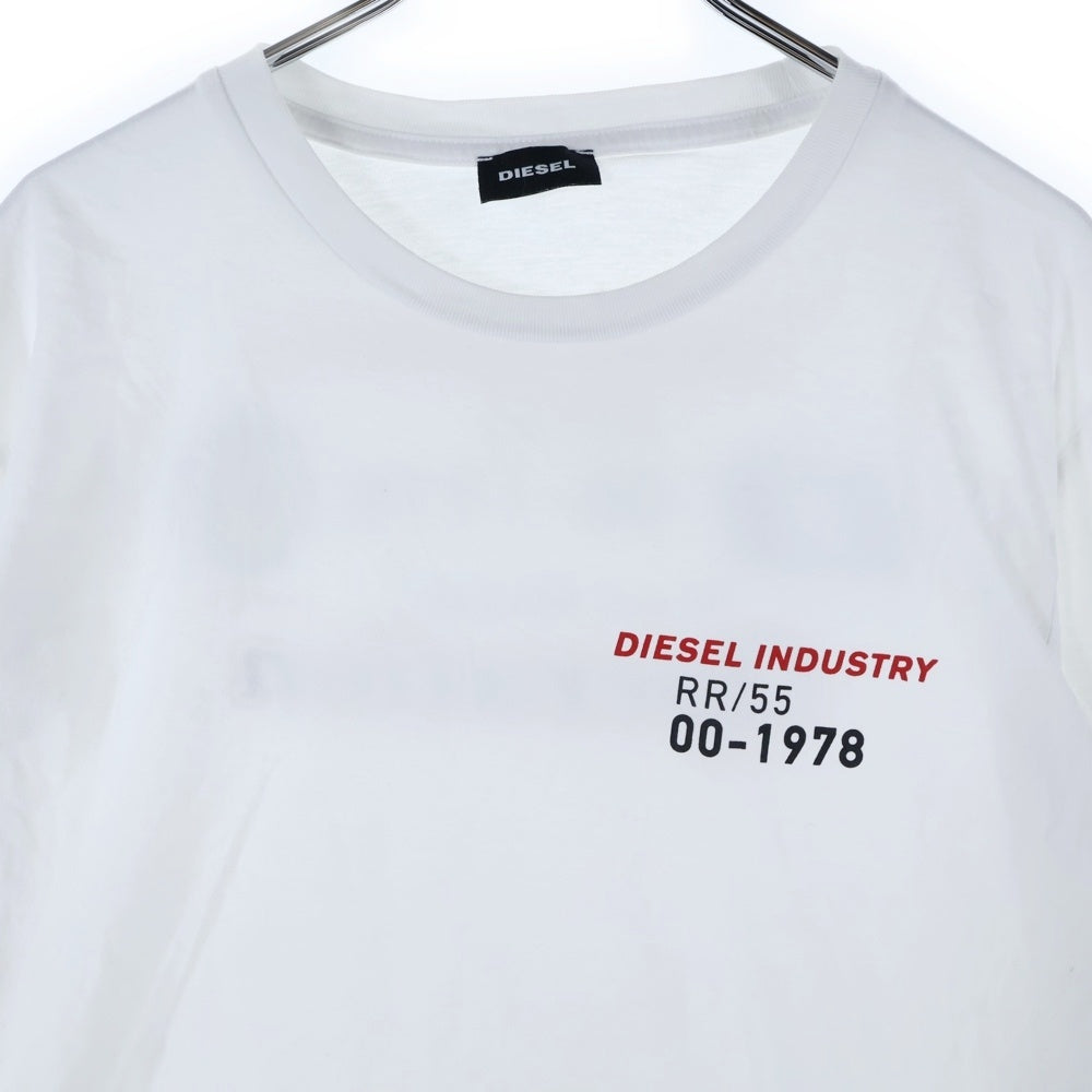DIESEL(ディーゼル) 両面袖プリントデザインクルーネック長袖Tシャツカットソー ホワイト A02975