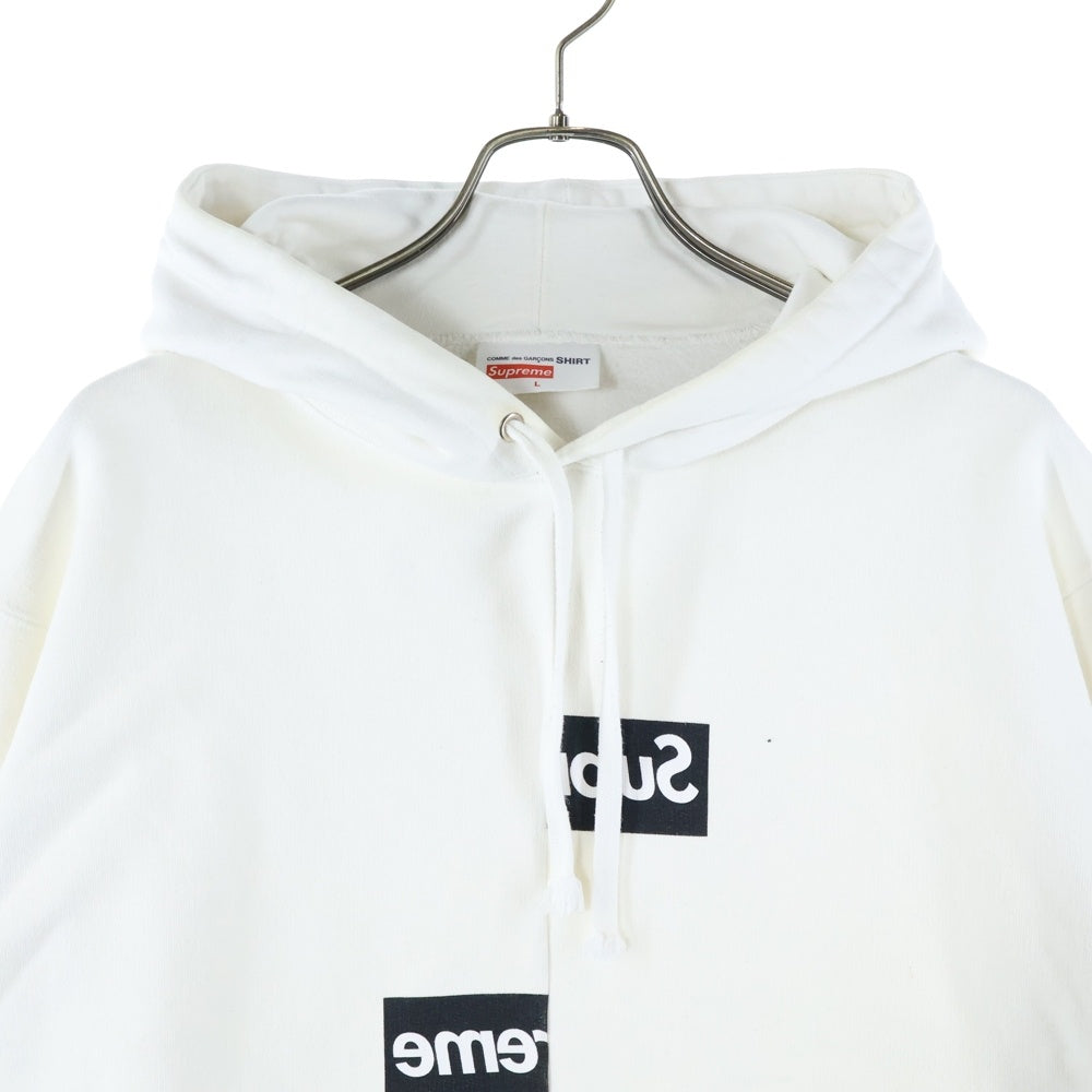 SUPREME(シュプリーム) 18AW COMME des GARCONS SHIRT Split Box Logo Hooded Sweatshirt コムデギャルソンシャツ スプリット ボックスロゴプリントスウェットプルオーバーパーカー