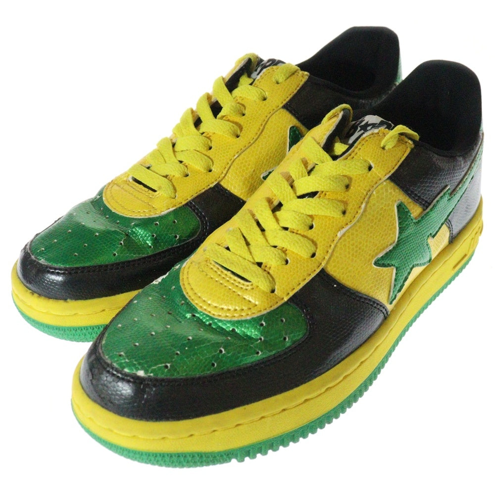A BATHING APE(アベイシングエイプ) BAPESTA Snake ベイプスタ スネーク ローカットスニーカー グリーン/イエロー/ブラック US8.5/26.5cm FS-001