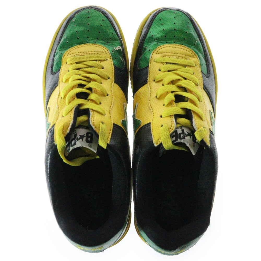 A BATHING APE(アベイシングエイプ) BAPESTA Snake ベイプスタ スネーク ローカットスニーカー グリーン/イエロー/ブラック US8.5/26.5cm FS-001