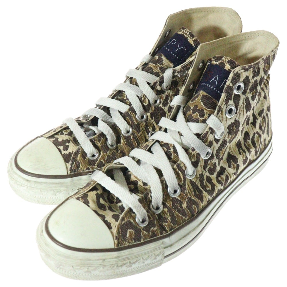 A BATHING APE(アベイシングエイプ) BAPESTA ヒョウ総柄キャンバスハイカットスニーカー レディース 24.5cm ブラウン FS-010