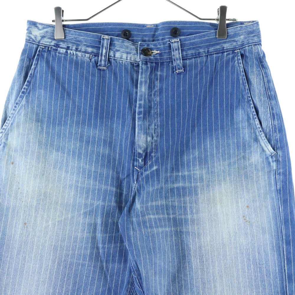 FULLCOUNT(フルカウント) Indigo Wabash Stripe Farmers Trousers インディゴウォバッシュストライプファーマーズトラウザーズ ワイドストレートワークパンツ ブルー 1128-4
