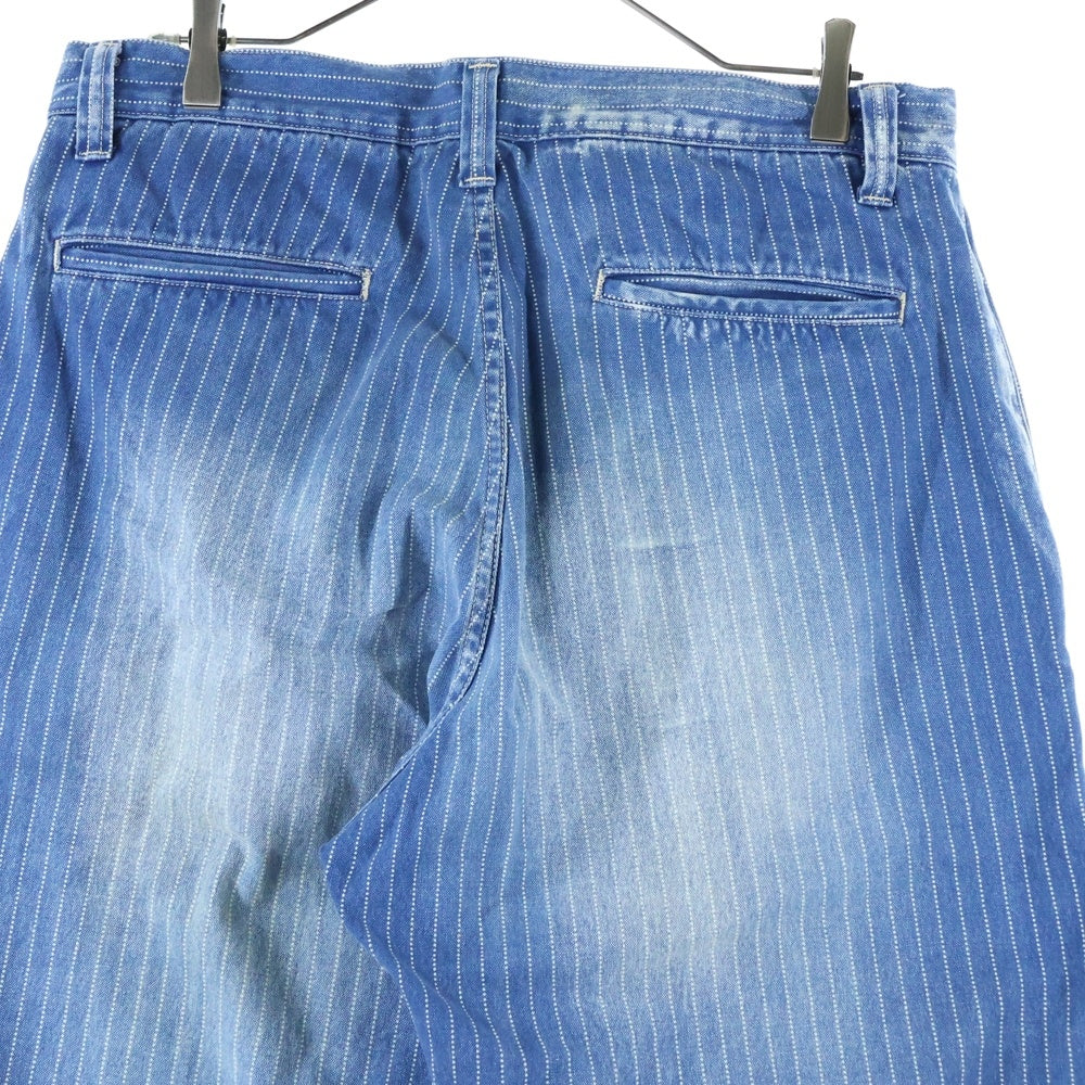 FULLCOUNT(フルカウント) Indigo Wabash Stripe Farmers Trousers インディゴウォバッシュストライプファーマーズトラウザーズ ワイドストレートワークパンツ ブルー 1128-4