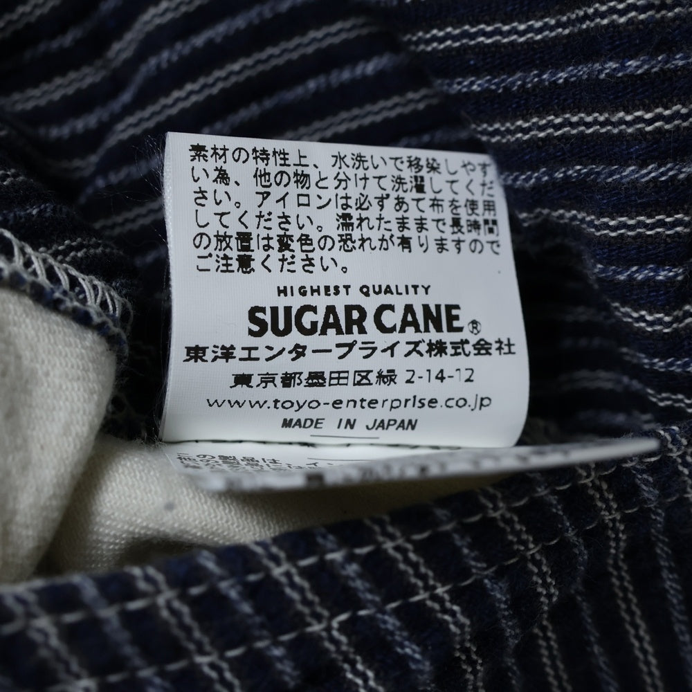 SUGAR CANE(シュガーケーン) Lot.908 ヒッコリーストライプ針刺しバックルワイドストレートパンツ ネイビー