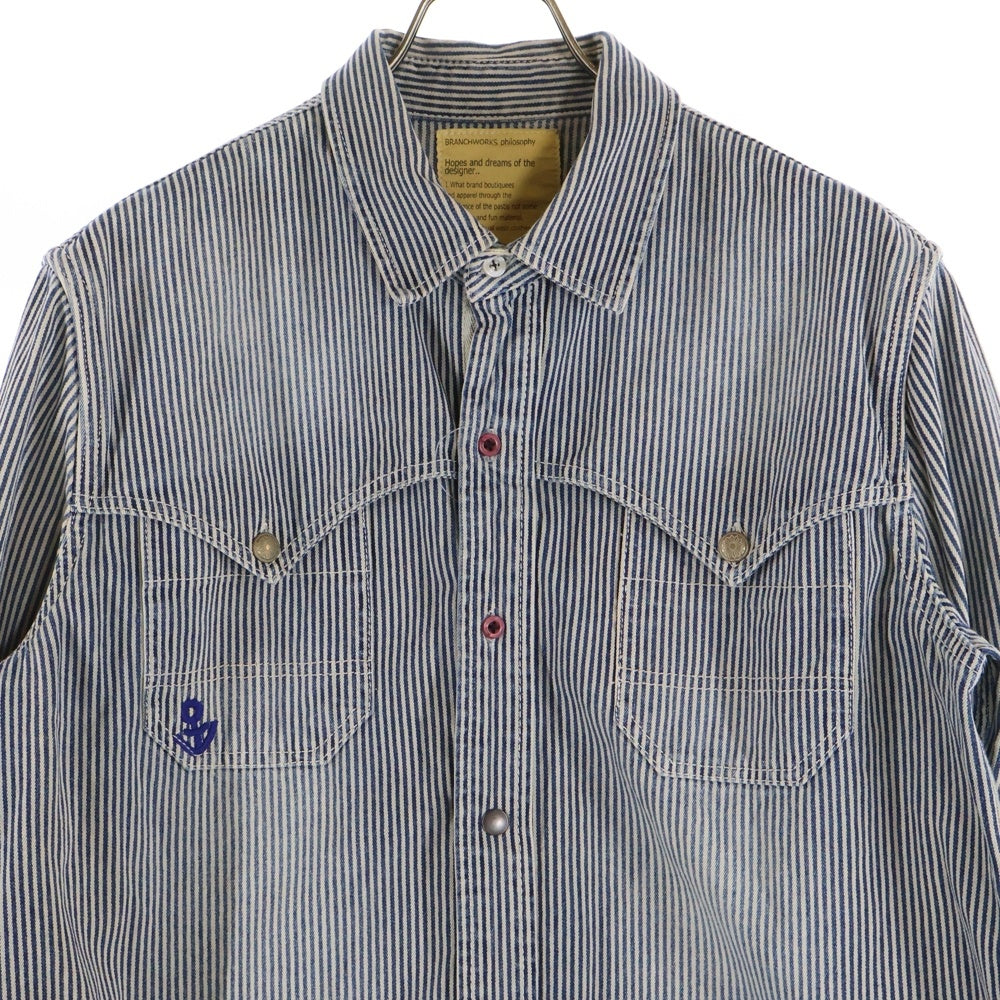 BRANCHWORKS philosophy(ブランチワークスフィロソフィー) BRANCHWORKS philosophy ヒッコリーストライプ長袖シャツ ブルー AB121302M