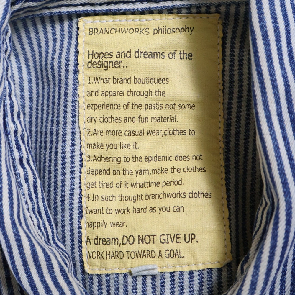BRANCHWORKS philosophy(ブランチワークスフィロソフィー) BRANCHWORKS philosophy ヒッコリーストライプ長袖シャツ ブルー AB121302M