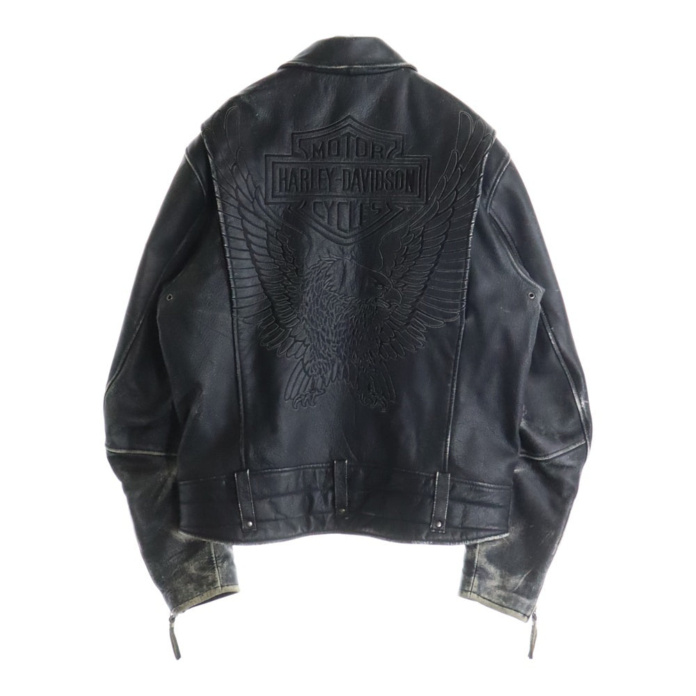 HARLEY DAVIDSON(ハーレーダビッドソン) バック刺繍 エンボス加工 シングルライダース レザージャケット ブラック HD-351