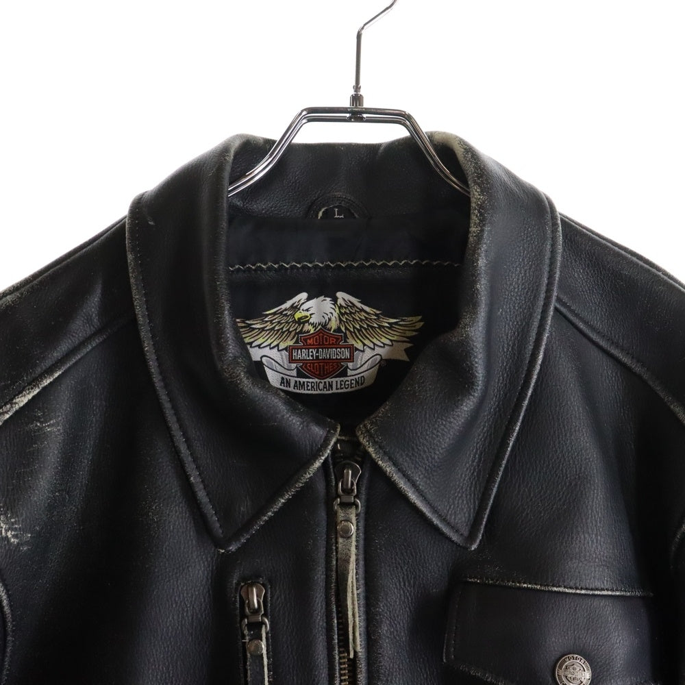 HARLEY DAVIDSON(ハーレーダビッドソン) バック刺繍 エンボス加工 シングルライダース レザージャケット ブラック HD-351