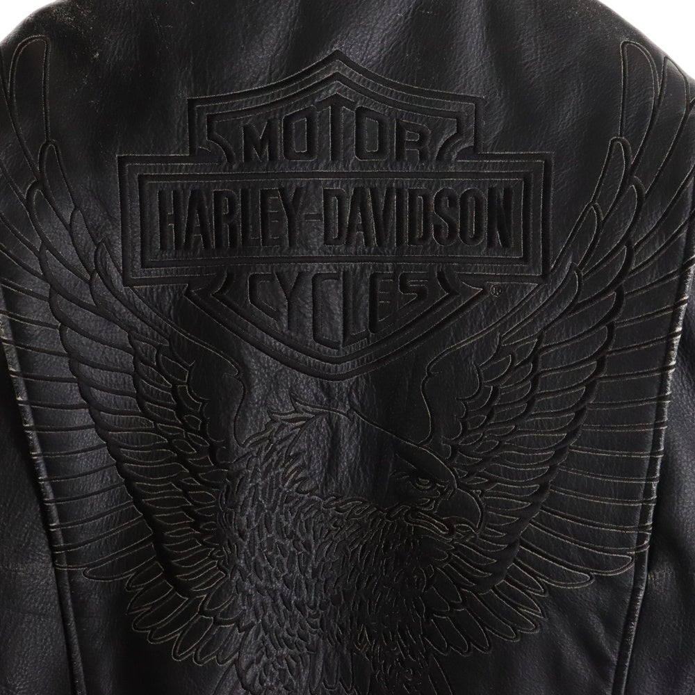 HARLEY DAVIDSON(ハーレーダビッドソン) バック刺繍 エンボス加工 シングルライダース レザージャケット ブラック HD-351