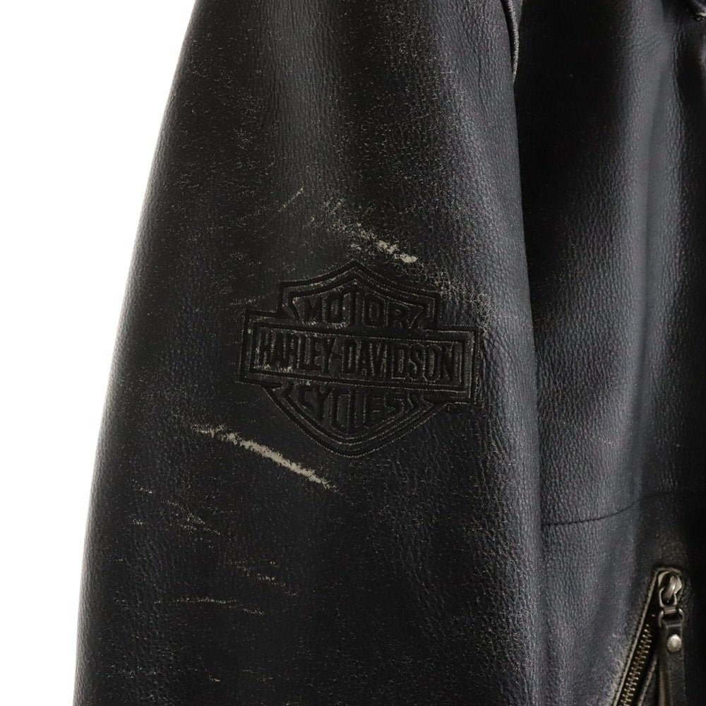 HARLEY DAVIDSON(ハーレーダビッドソン) バック刺繍 エンボス加工 シングルライダース レザージャケット ブラック HD-351