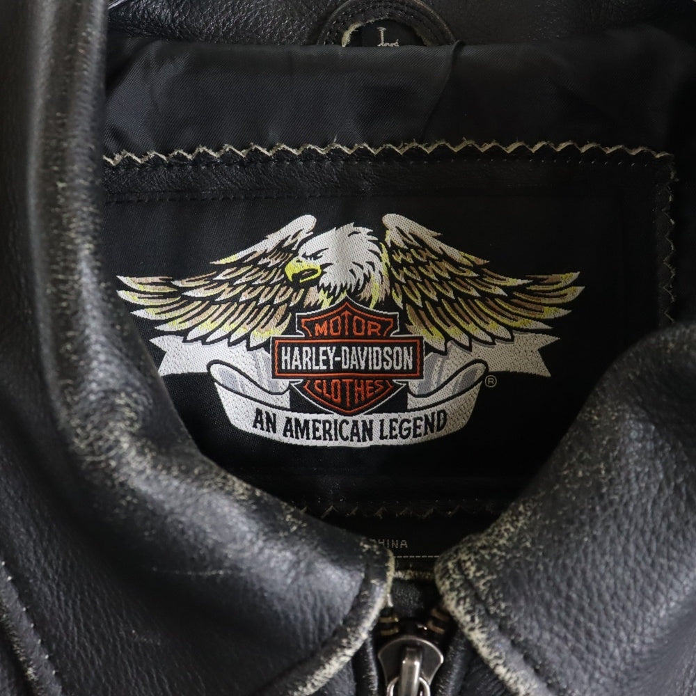HARLEY DAVIDSON(ハーレーダビッドソン) バック刺繍 エンボス加工 シングルライダース レザージャケット ブラック HD-351