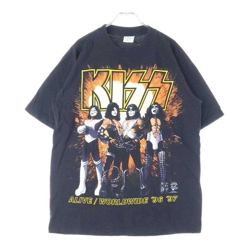 VINTAGE(ヴィンテージ) 90s KISS ALIVE/WORLDWIDE '96 '97 PYRAMIDボディ ?1996 シングルステッチ 両面プリントクルーネック半袖バンドTシャツカットソー ブラック