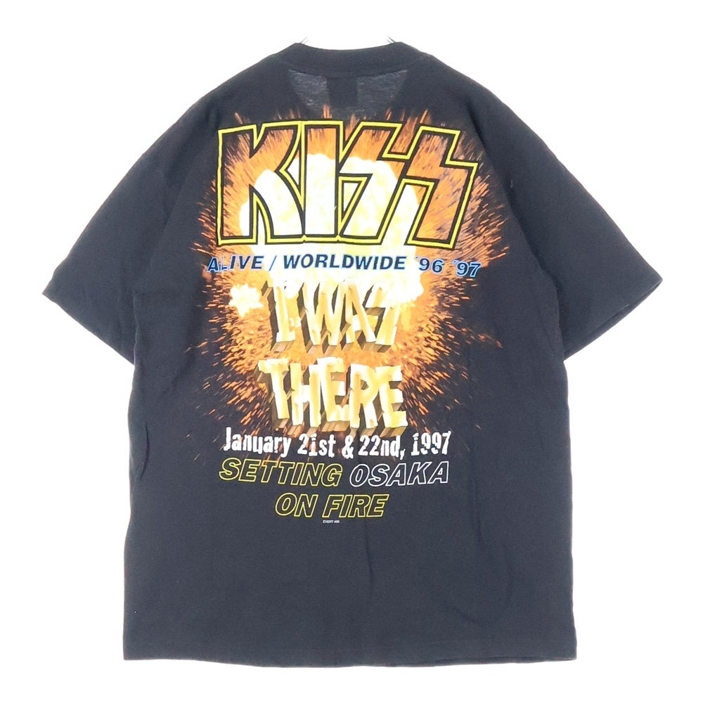 VINTAGE(ヴィンテージ) 90s KISS ALIVE/WORLDWIDE '96 '97 PYRAMIDボディ ?1996 シングルステッチ 両面プリントクルーネック半袖バンドTシャツカットソー ブラック