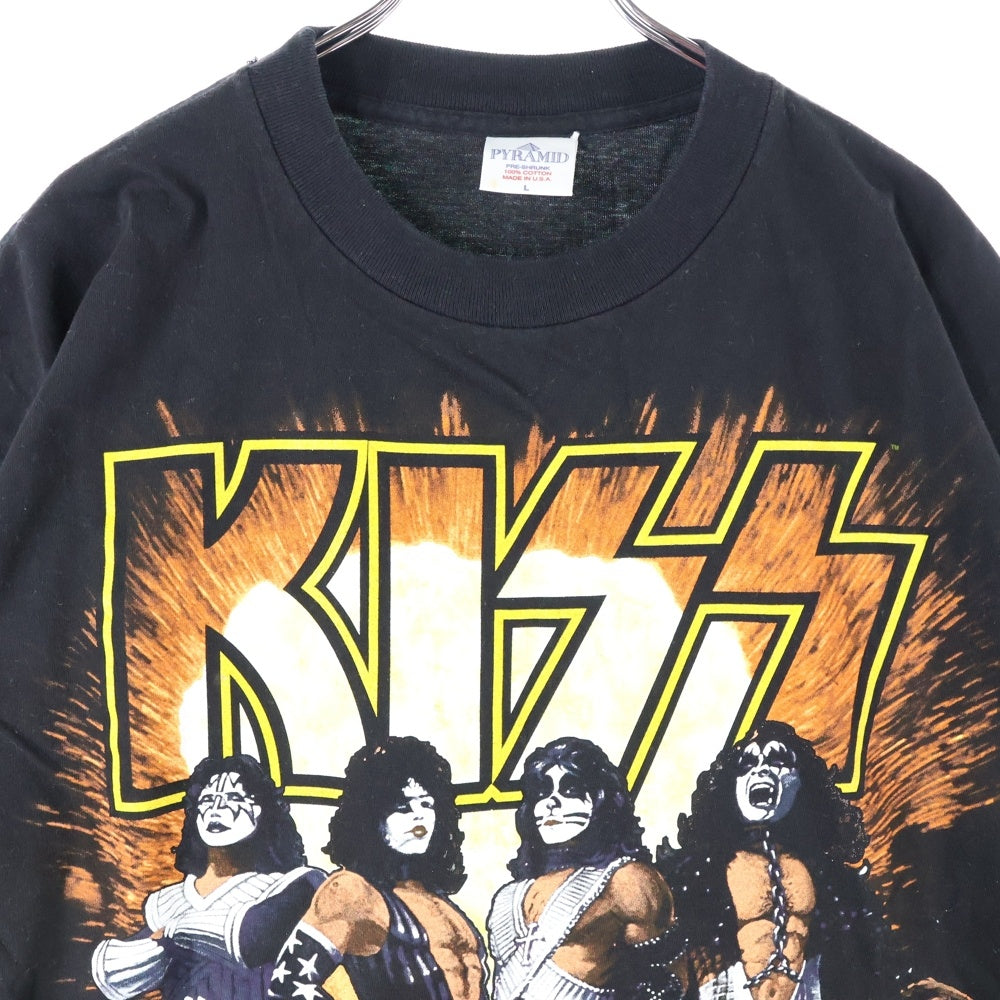 VINTAGE(ヴィンテージ) 90s KISS ALIVE/WORLDWIDE '96 '97 PYRAMIDボディ ?1996 シングルステッチ 両面プリントクルーネック半袖バンドTシャツカットソー ブラック