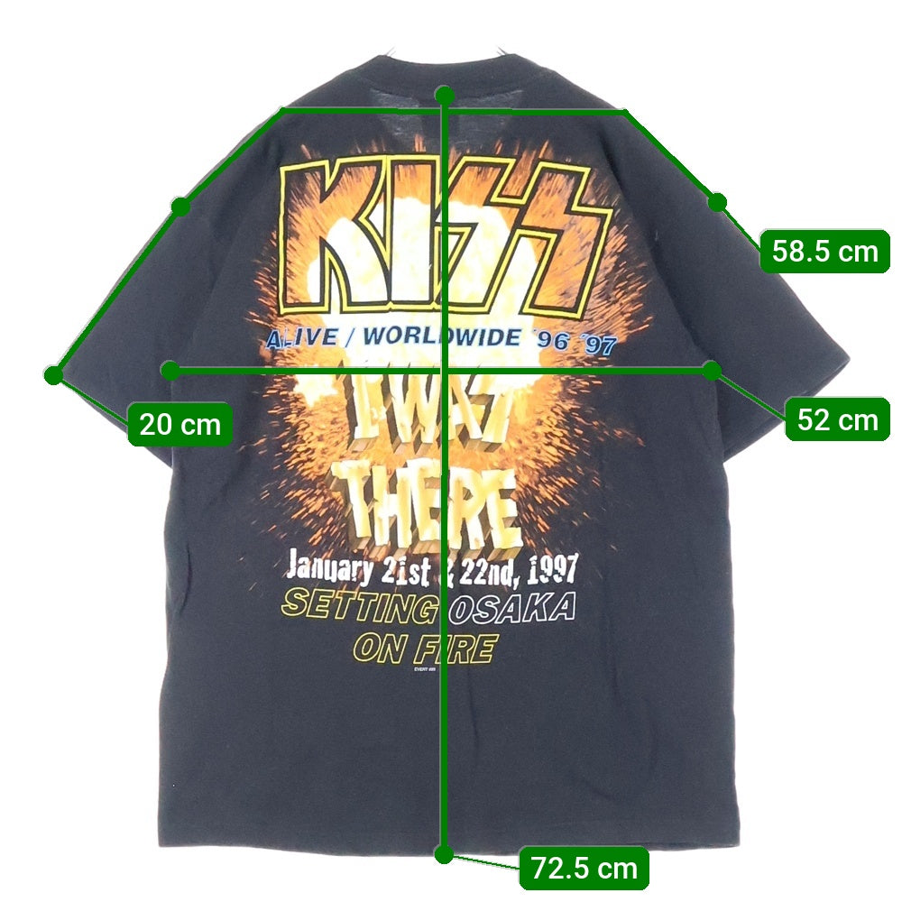 VINTAGE(ヴィンテージ) 90s KISS ALIVE/WORLDWIDE '96 '97 PYRAMIDボディ ?1996 シングルステッチ 両面プリントクルーネック半袖バンドTシャツカットソー ブラック