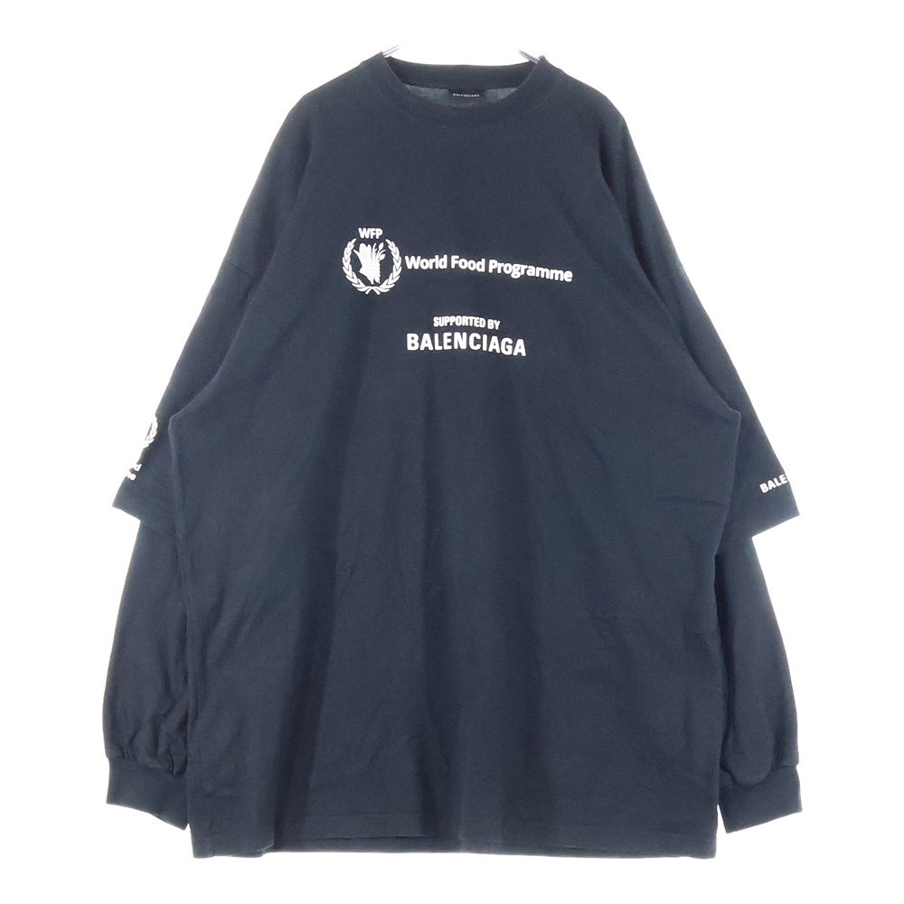 BALENCIAGA(バレンシアガ) Food Holiday Two Piece Long Sleeved Shirt WFPロゴフロントプリント オーバーサイズ クルーネック長袖Tシャツカットソー ブラック
