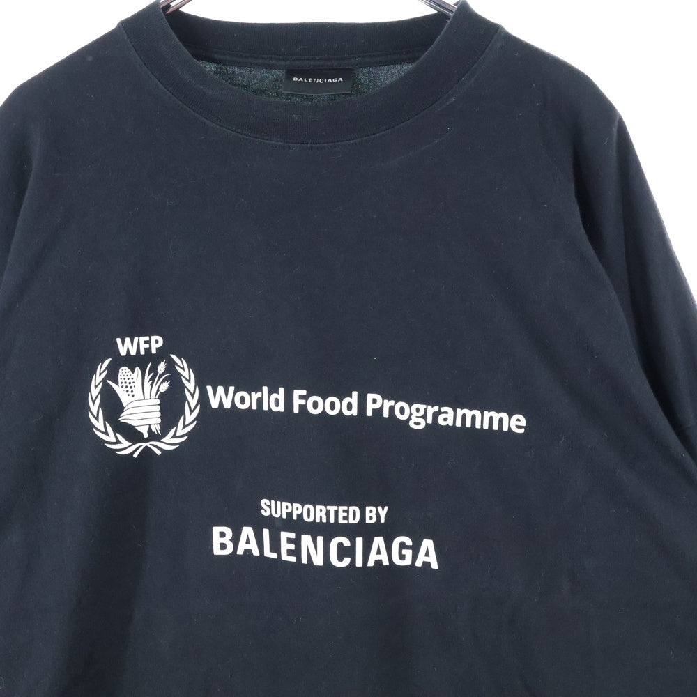 BALENCIAGA(バレンシアガ) Food Holiday Two Piece Long Sleeved Shirt WFPロゴフロントプリント オーバーサイズ クルーネック長袖Tシャツカットソー ブラック