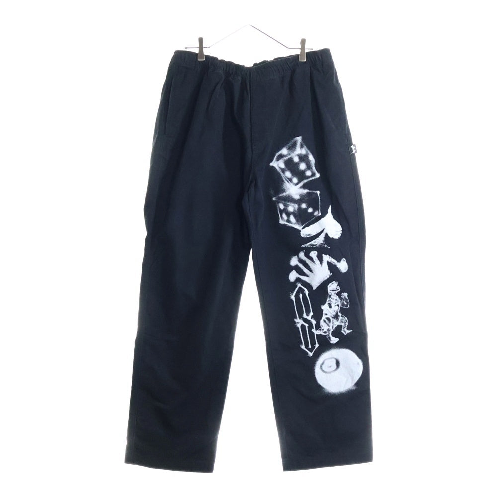 STUSSY(ステューシー) Airbrush Icon Beach Pant フロントプリント コットンパンツ ブラック 116622