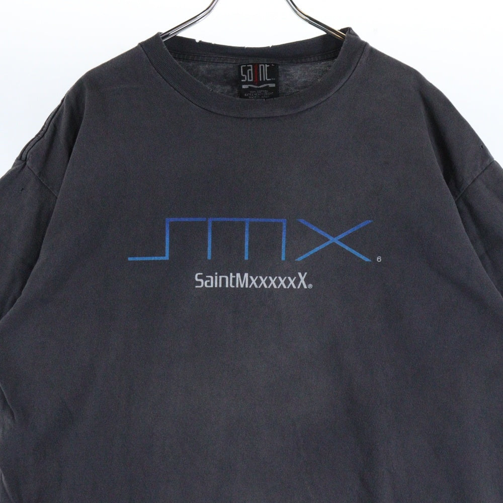 SAINT MICHAEL(セントマイケル) 24SS ヴィンテージ加工SMXプリント クルーネク半袖Tシャツカットソー グレー SM-YS8-0000-003