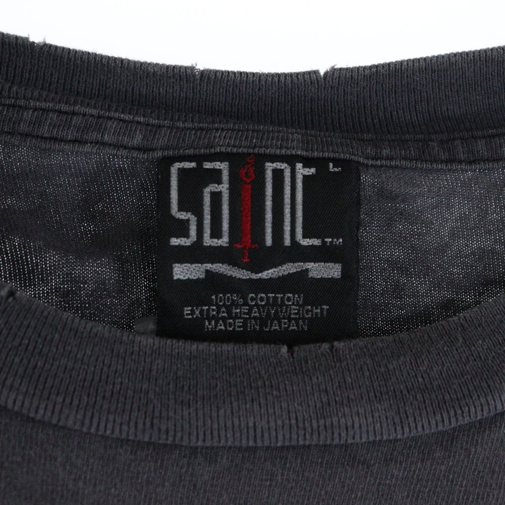 SAINT MICHAEL(セントマイケル) 24SS ヴィンテージ加工SMXプリント クルーネク半袖Tシャツカットソー グレー SM-YS8-0000-003
