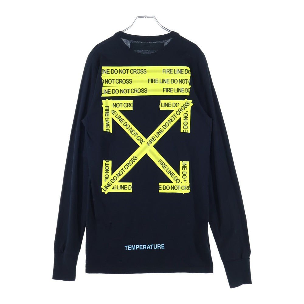 OFF-WHITE(オフホワイト) テープロゴプリント クルーネック長袖Tシャツカットソー ブラック OMAB001S18185006