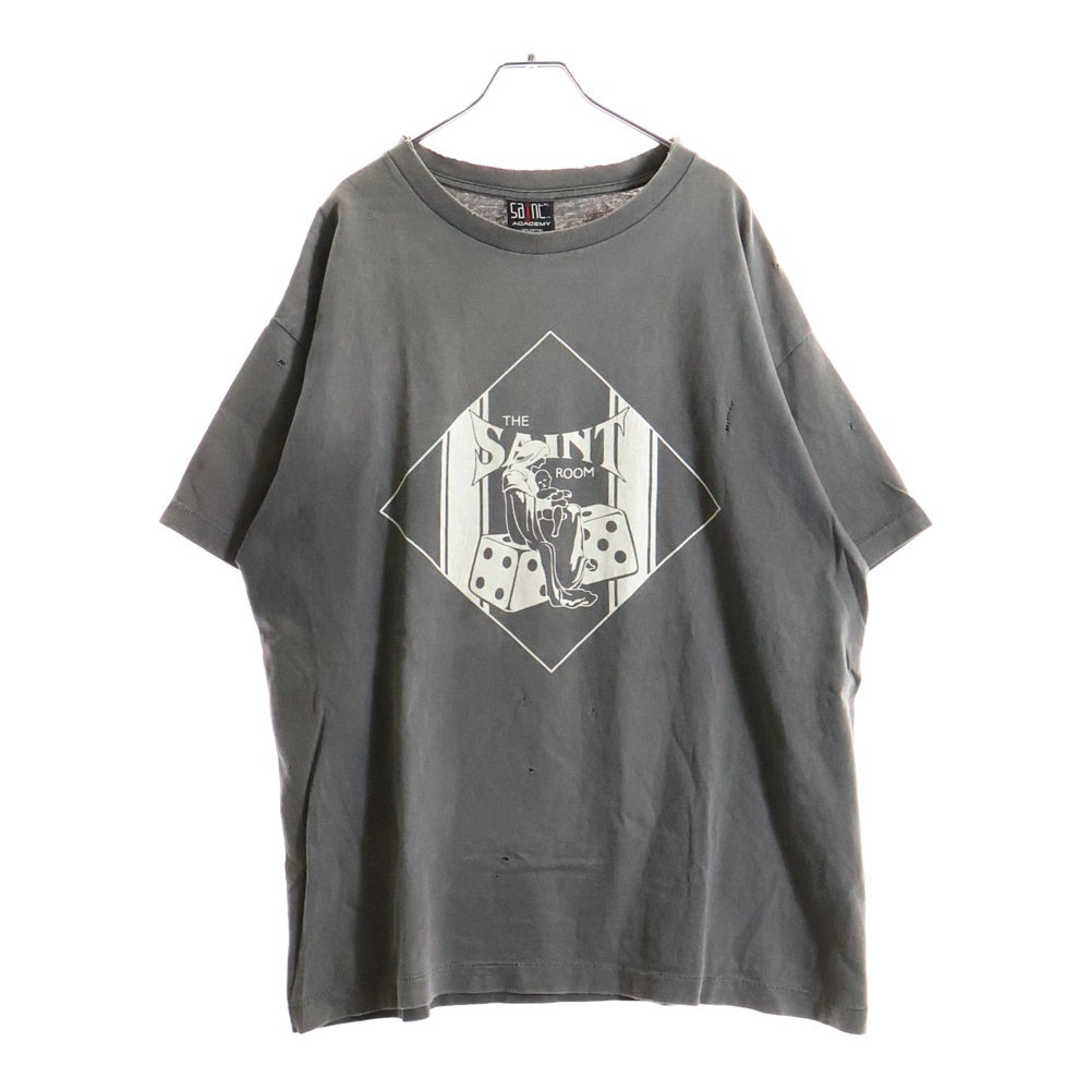 SAINT MICHAEL(セントマイケル) 22SS SAINT ROOM DAMAGED TEE セイント ルーム ダメージド クルーネック 半袖カットソー Tシャツ グレー SM-A22-0000-056