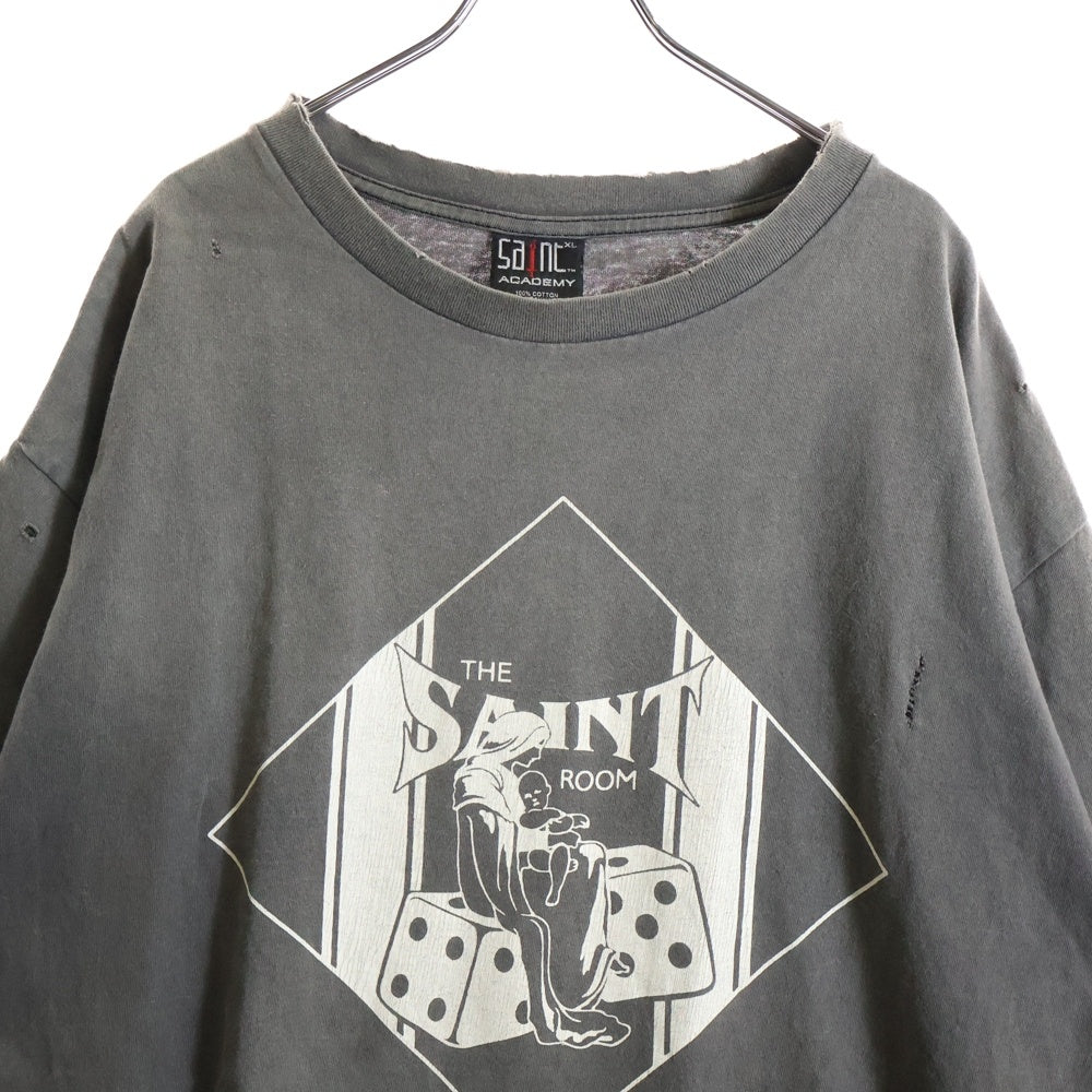 SAINT MICHAEL(セントマイケル) 22SS SAINT ROOM DAMAGED TEE セイント ルーム ダメージド クルーネック 半袖カットソー Tシャツ グレー SM-A22-0000-056