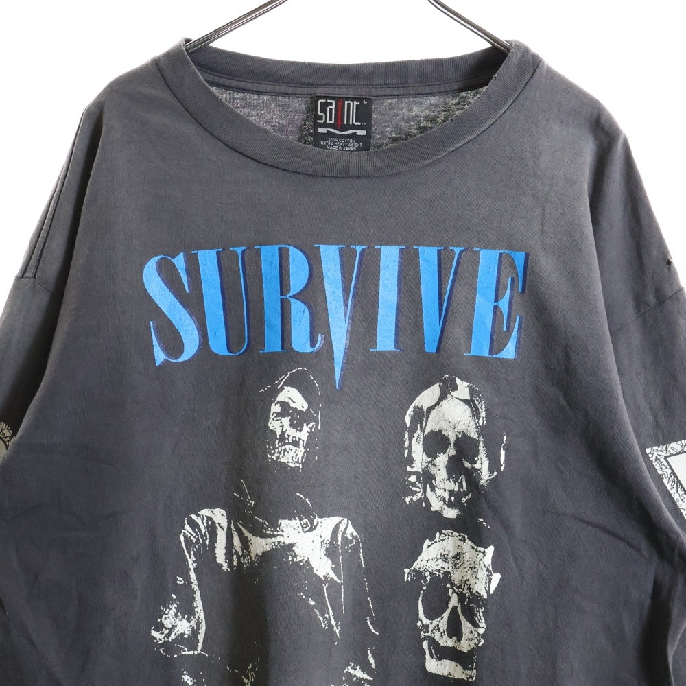 SAINT MICHAEL(セントマイケル) 23AW SURVIVE L/S TEE サバイブ クルーネック 長袖カットソー Tシャツ グレー SM-A23-0000-006