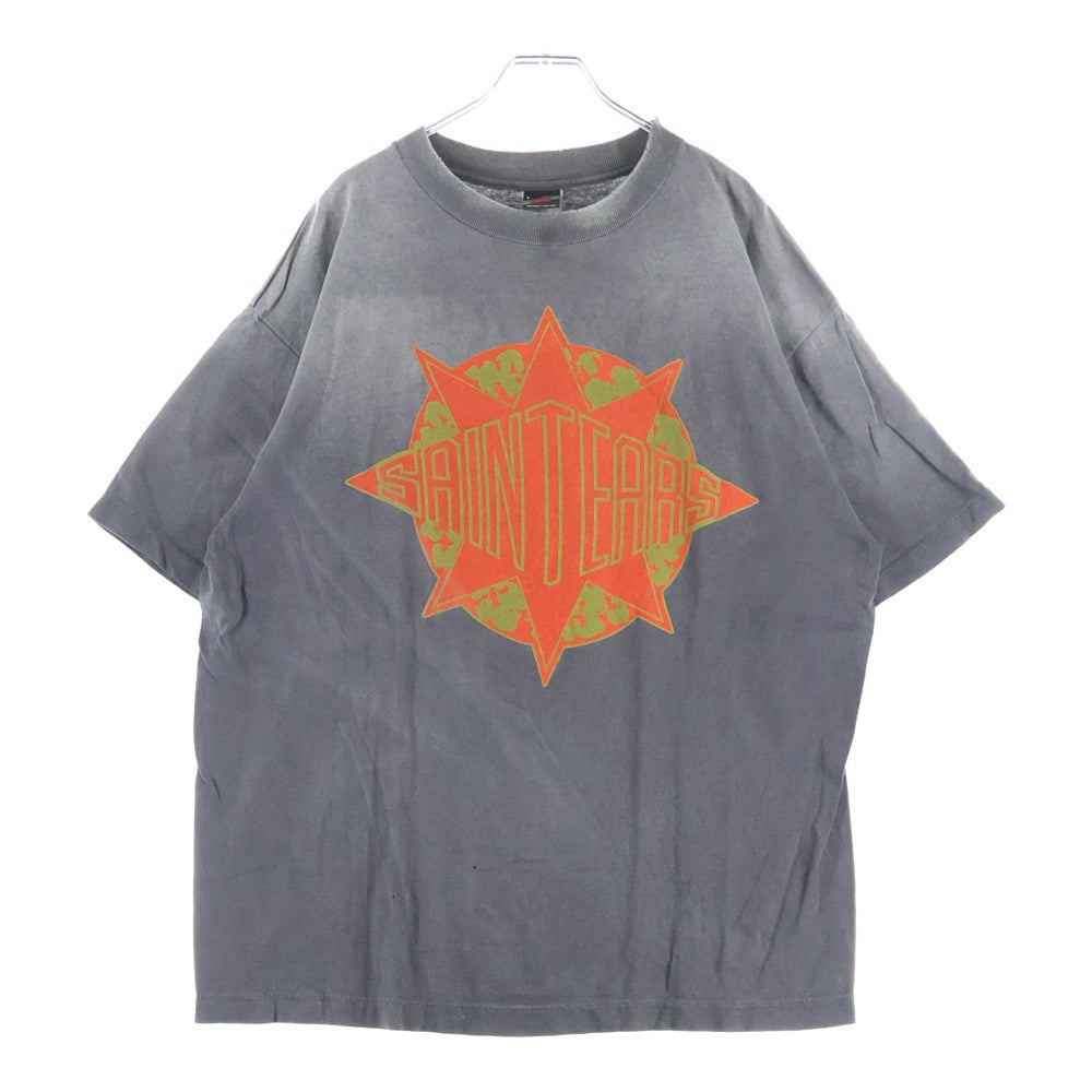 SAINT MICHAEL(セントマイケル) 24AW ×DENIM TEARS LOGO PRINT TEE デニムティアーズ ロゴプリント ヴィンテージ加工 クルーネック 半袖カットソー グレー SM-YS1-0000-C45