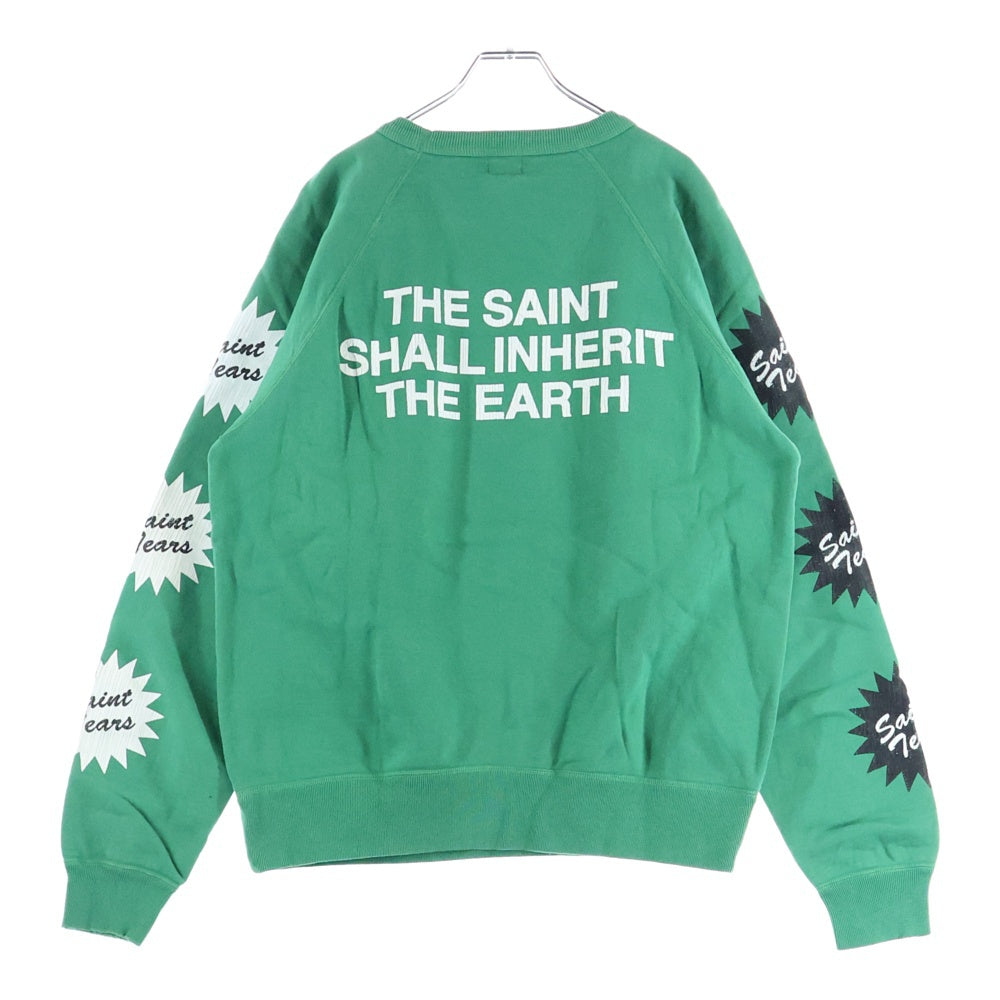 SAINT MICHAEL(セントマイケル) 22SS×Denim Tears SWEAT SHIRT ON THE MLK ×デニムティアーズ オンザミルク 長袖スウェット トレーナー ヴィンテージ加工 グリーン CTN SM-S22-0000-088