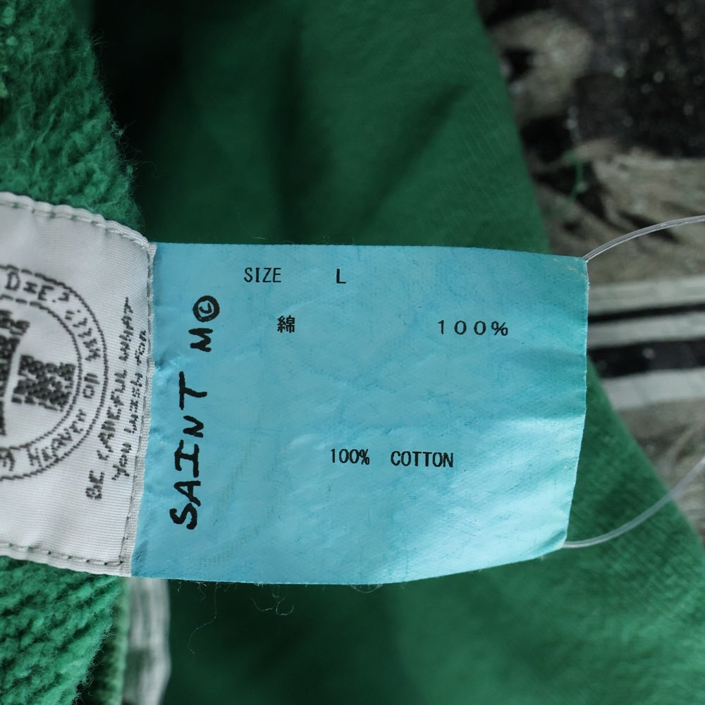 SAINT MICHAEL(セントマイケル) 22SS×Denim Tears SWEAT SHIRT ON THE MLK ×デニムティアーズ オンザミルク 長袖スウェット トレーナー ヴィンテージ加工 グリーン CTN SM-S22-0000-088