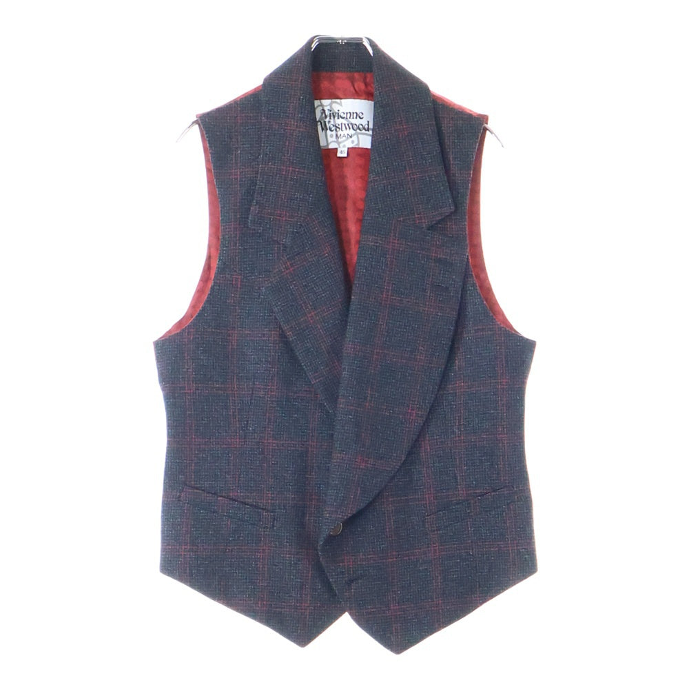Vivienne Westwood(ヴィヴィアンウエストウッド) ウール切替 チェックジレベスト レッド