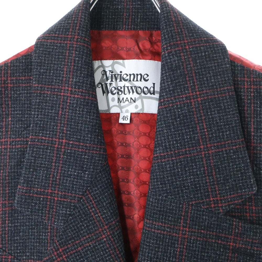 Vivienne Westwood(ヴィヴィアンウエストウッド) ウール切替 チェックジレベスト レッド