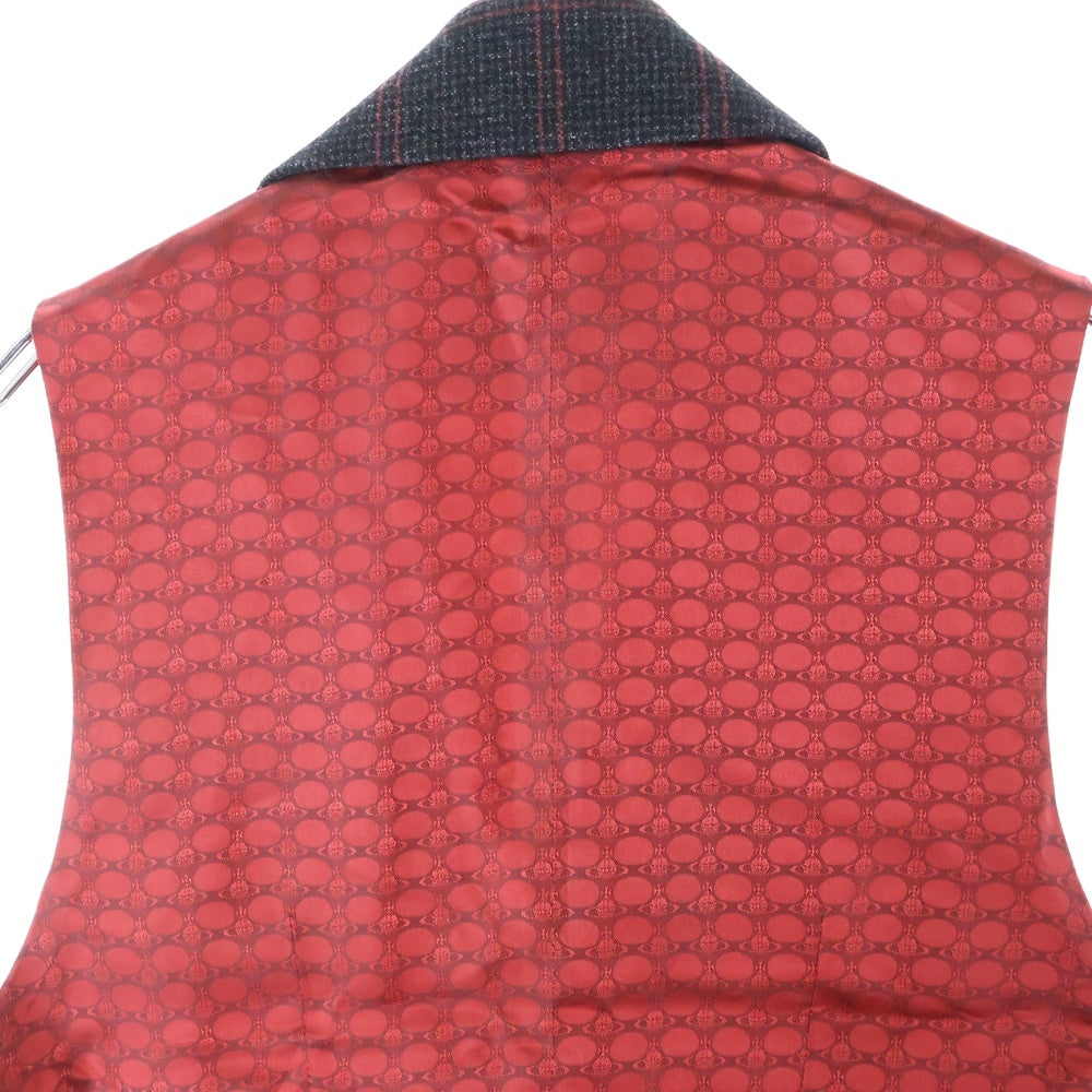 Vivienne Westwood(ヴィヴィアンウエストウッド) ウール切替 チェックジレベスト レッド