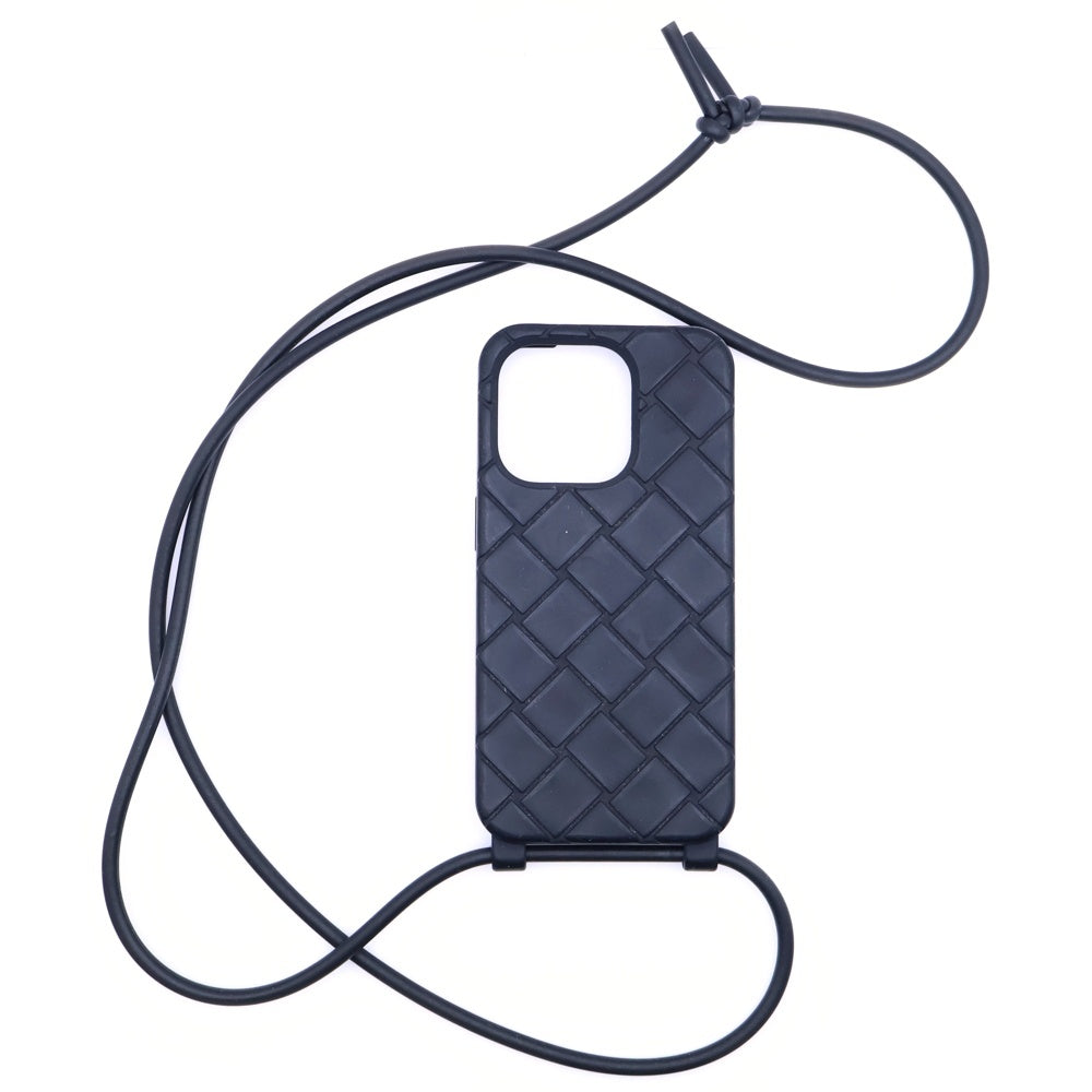 BOTTEGA VENETA(ボッテガヴェネタ) iPhone14PRO用 イントレチャート ショルダーストラップ付ラバースマホケース ブラック