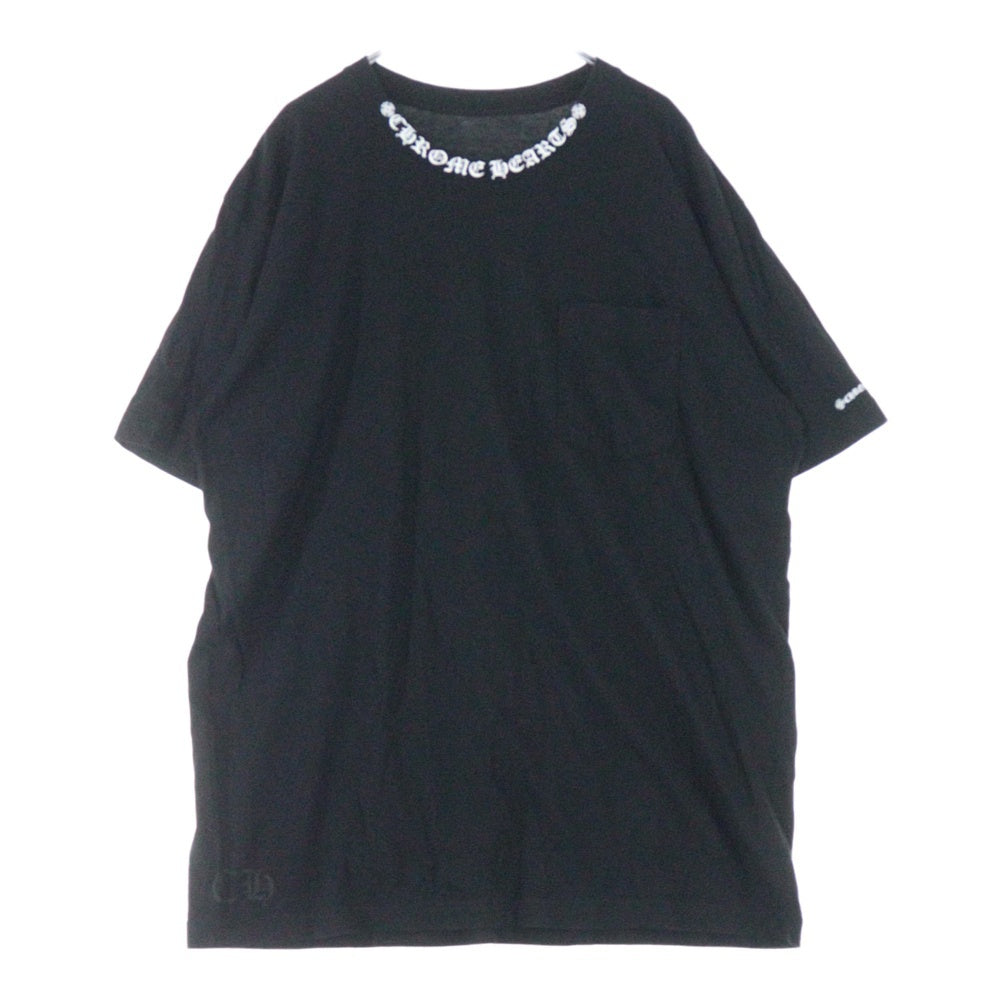 CHROME HEARTS(クロムハーツ) NECK LOGO S/S TEE ネックロゴプリント クルーネック半袖Tシャツカットソー ブラック